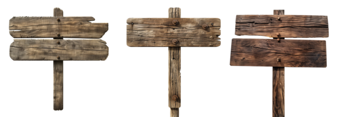 Set of wooden arrow signs.empty signpost isolated.