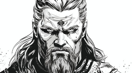 Portrait of angry Scandinavian warrior or berserker