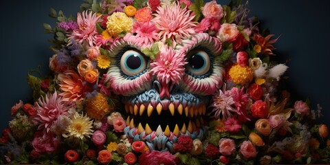 Monster made of flowers, concept of Botanical creature