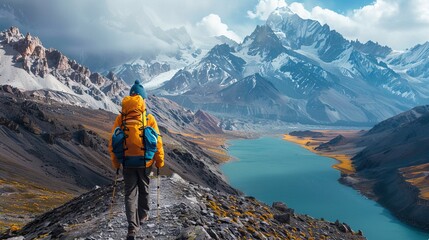 Obraz premium hiker in the mountains lakes