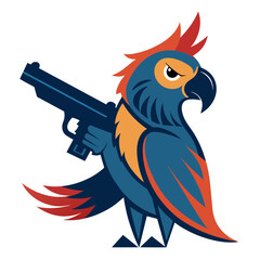  illustration of a parrot perched proudly with a gun in its beak or talons, symbolizing unexpected strength and defiance