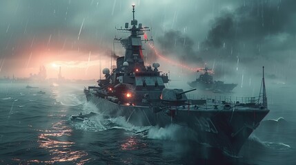 Battleship in the sea