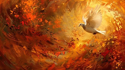 Solitary Dove Amidst the Firestorm – A Dance with Flames. - obrazy, fototapety, plakaty