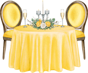 Watercolor hand drawn elegant wedding decorated table