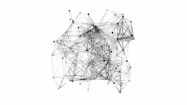 artificial intelligence neural network 3d animation. Can be used to represent deep learning, topology information clusters or generative pre-training transformer network