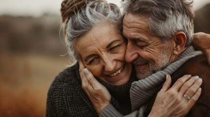 Love, forehead, or joyful old couple at home with support, care, or holiday joy. Compassionate old man or lady with romanticism or solidarity in living room