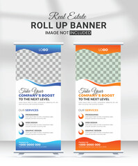 creative minimal rollup banner design vector template, easy to read type high quality modern business rollup banner design