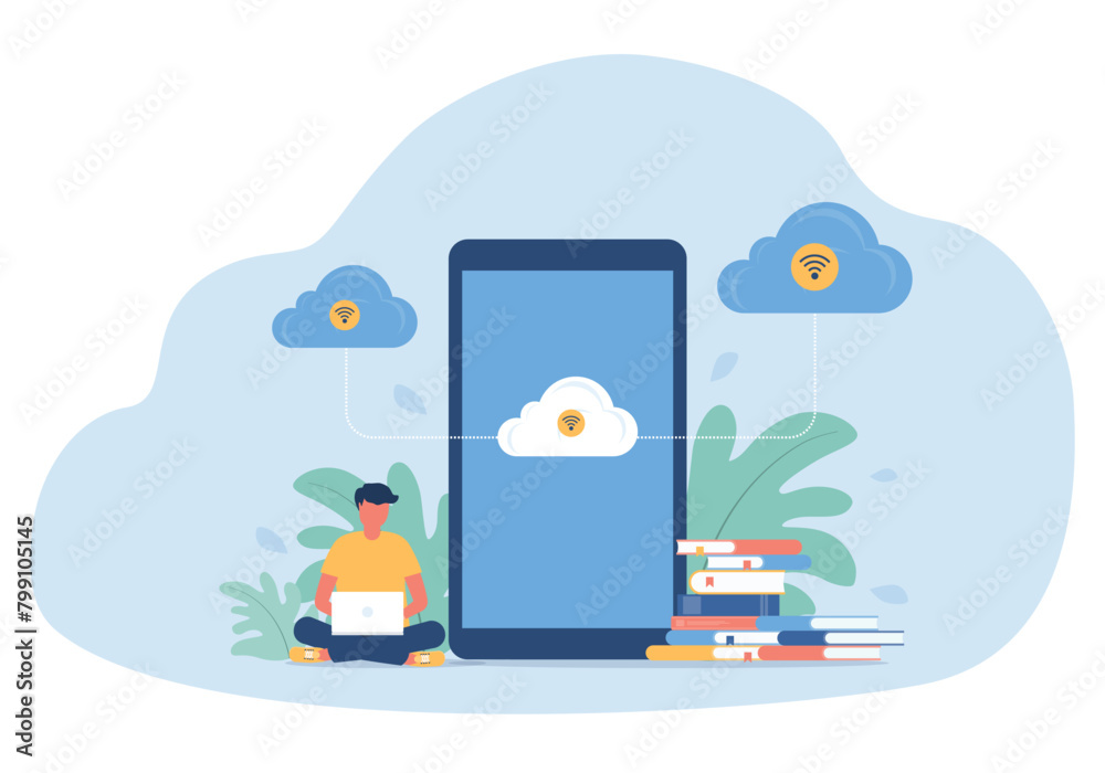 Poster Vector illustration design online education and E-learning at home and Business technology cloud computing server storage connect concept
