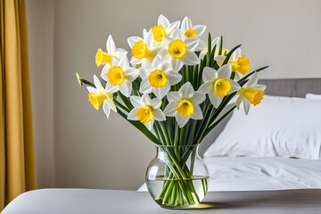 bouquet of yellow daffodils in a vase