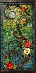Stained Glass Window With Flower Design