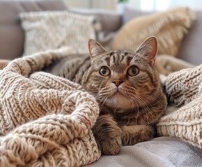 Cat Laying on Blanket on Couch