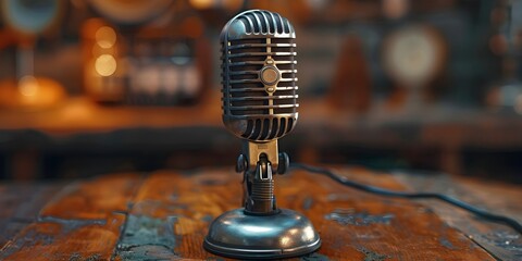 Vintage Microphone for Podcast Debunking Historical Myths and Misconceptions - obrazy, fototapety, plakaty