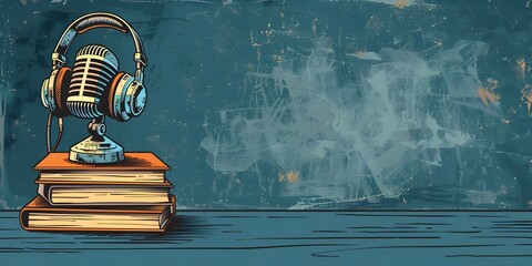 Podcast Series Debunking Historical Myths and Misconceptions with Retro Microphone and Headphones