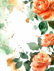 Watercolor Wedding Invitation with Orange Roses Generative AI