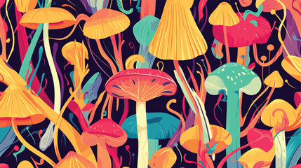 Psychedelic seamless pattern with Psilocybin or hal