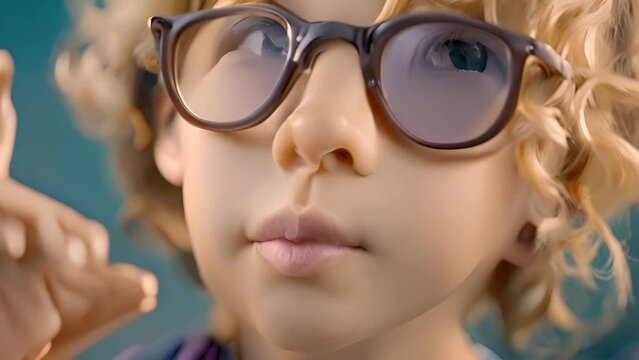 Little Boy Wearing Glasses Making Funny Face Generative AI