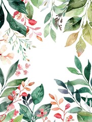 Watercolor Floral Invitation with Leaves and Flowers Generative AI