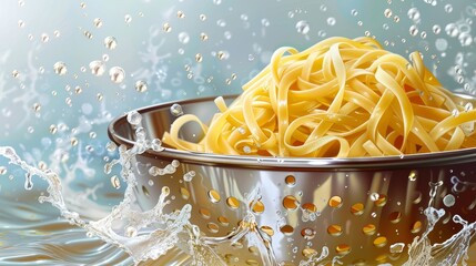 Kitchen and Cooking: A vector illustration of a colander draining pasta - obrazy, fototapety, plakaty
