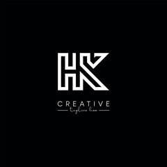 Creative Unique Letter HK KH Initial Based Stylish Line Logo Design.