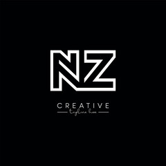 Creative Unique Letter NZ ZN Initial Based Stylish Line Logo Design.