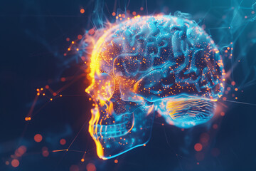 a human brain, glowing connections, as if mid-thought, with a semi-transparent skull overlay, Generative AI