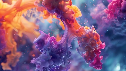 Fototapeta na wymiar Vibrant abstract art of colorful liquid formations evoking tranquility