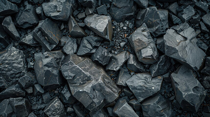 Dark gray rocks on the ground, top view