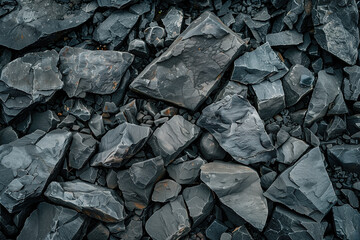 Dark gray rocks on the ground, top view