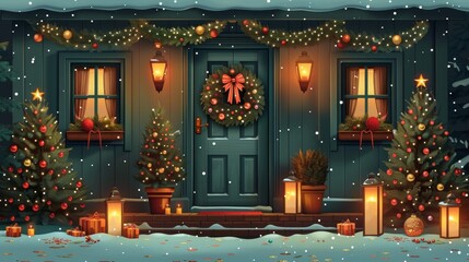 Seasonal Decor Festive Home: A 3D vector illustration showcasing festive home decorations for various seasons and holidays