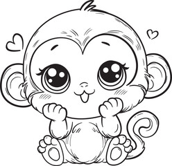 Monkey, Cute and sweet, coloring page, outline, isolate.