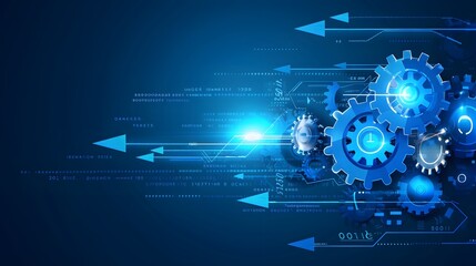 A blue background with a bunch of gears on it
