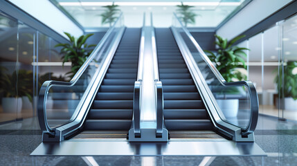 Two escalators in modern office building