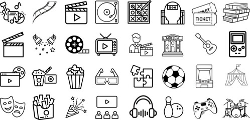 Set of 32 Entertainment Outline Icons , entertainment icons, outline icons, entertainment line icons, vector illustration