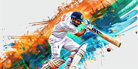 Indian Cricket League background concept.
Cricket Premiere player batting energetically with colorful artistic background.
