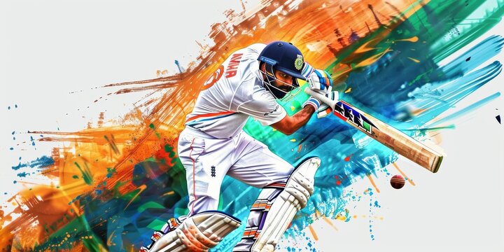 Indian Cricket League background concept.
Cricket  Premiere player batting energetically with colorful artistic background.