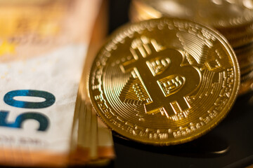 50 euro eu bitcoin cryptocurrency coin gold 