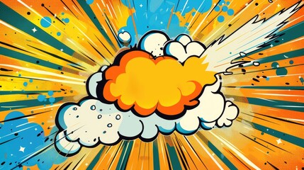 Comic book art style exploding pop speech bubble background. Explosion boom sunburst colorful anime manga graphics cartoon	