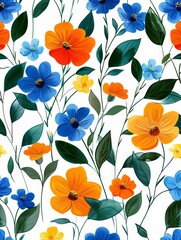 Colorful Flower Pattern on White Background