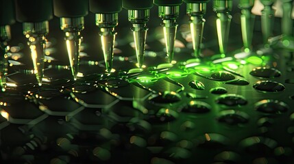 circuit board being manufactured with green liquid