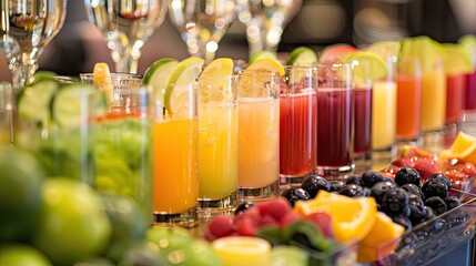 Elegant scene of a juice tasting event