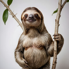 Sloth on Branch Isolated on Transparent Background AI