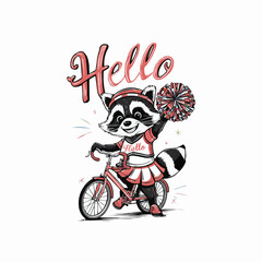 Raccoon cyclist character retro customized vector style illustration