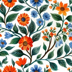 Painting of Flowers and Leaves on a White Background