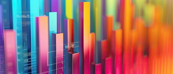 A 3D rendering of a bar graph with bright rainbow colors.