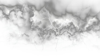 Black storm clouds with lightnings and smoke isolated on transparent background