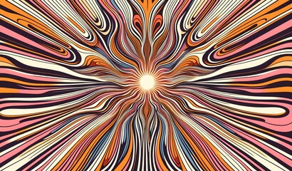 Vibrant Burst: Dynamic Wavy Lines in a Spectrum of Reds, Oranges, and Yellows Radiating from a Central Point - obrazy, fototapety, plakaty