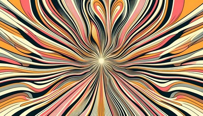 Vibrant Burst: Dynamic Wavy Lines in a Spectrum of Reds, Oranges, and Yellows Radiating from a Central Point - obrazy, fototapety, plakaty