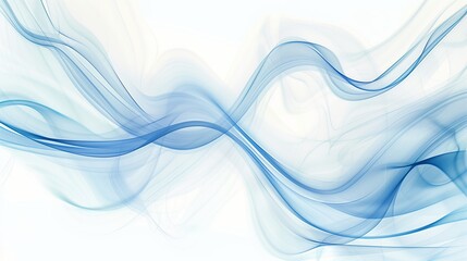 Abstract white background with blue flowing lines of smoke.