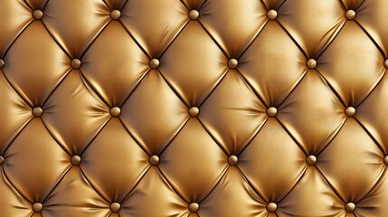 Gold leather upholstery. Close-up texture of genuine leather with Brown rhombic stitching. Luxury background. Brown leather texture with buttons for pattern and background. digital ai