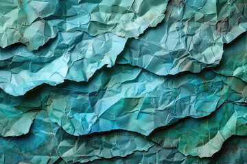 A textured background of crumpled paper in shades of teal, with soft lighting and shadows for depth. Created with Ai